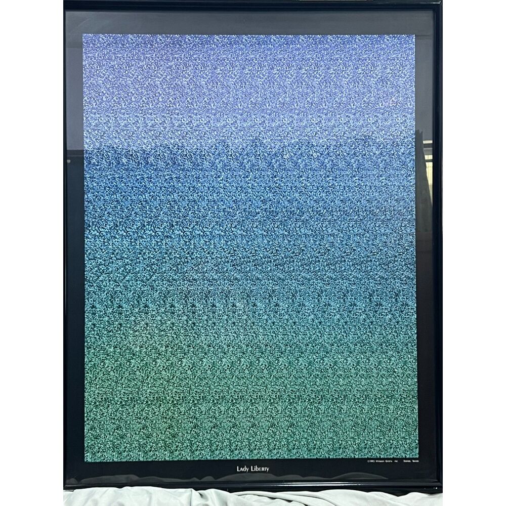 Vintage Nvision Grafix 3D Holusion Poster 1993 Lady Liberty Twin Towers framed